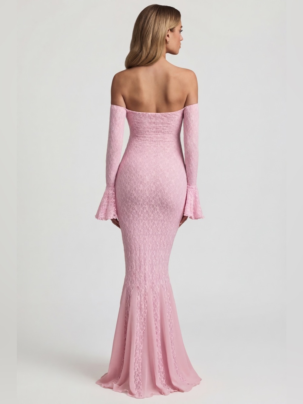 Oh Polly Verena Off-Shoulder Ruffle Lace Maxi Dress in Soft Pink - Picture 3 of 11